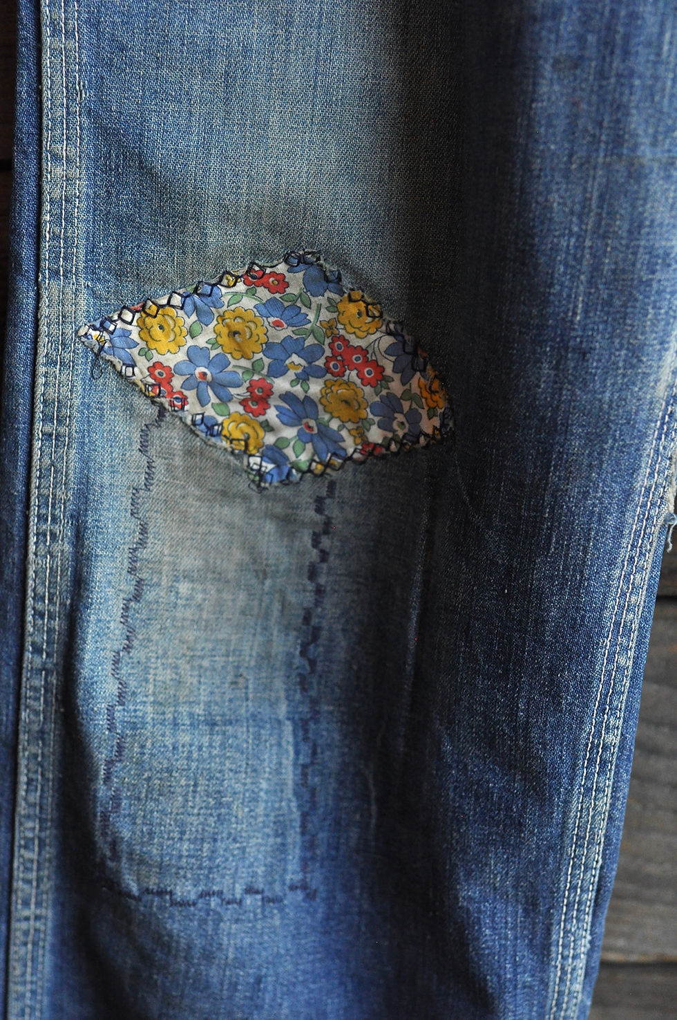 Thumbnail: Vintage 1940s 40s Repaired Denim Crotch Rivet Jeans | 29”