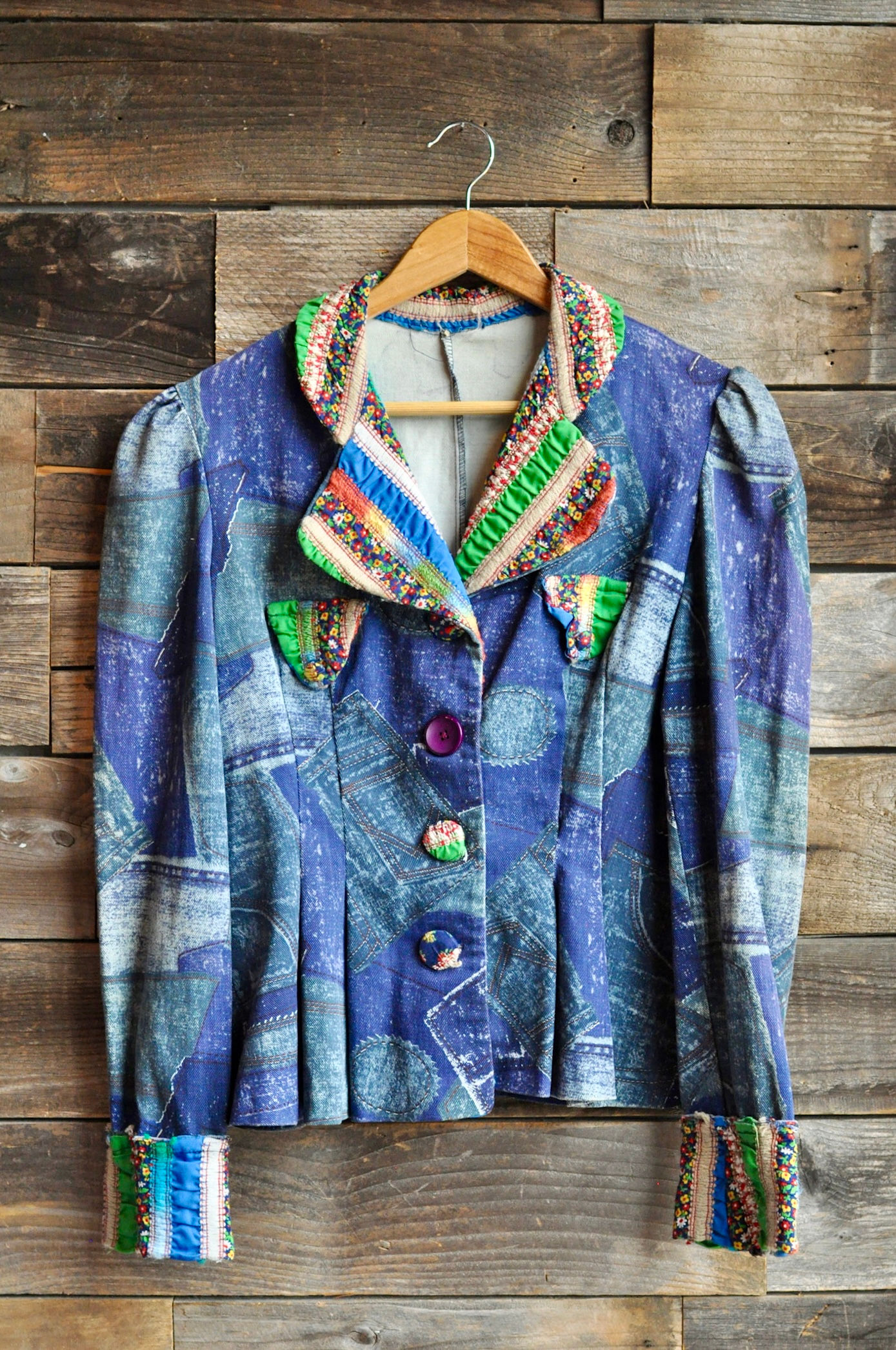 70s Funky OOAK Patchwork Print Blazer | Femme S
