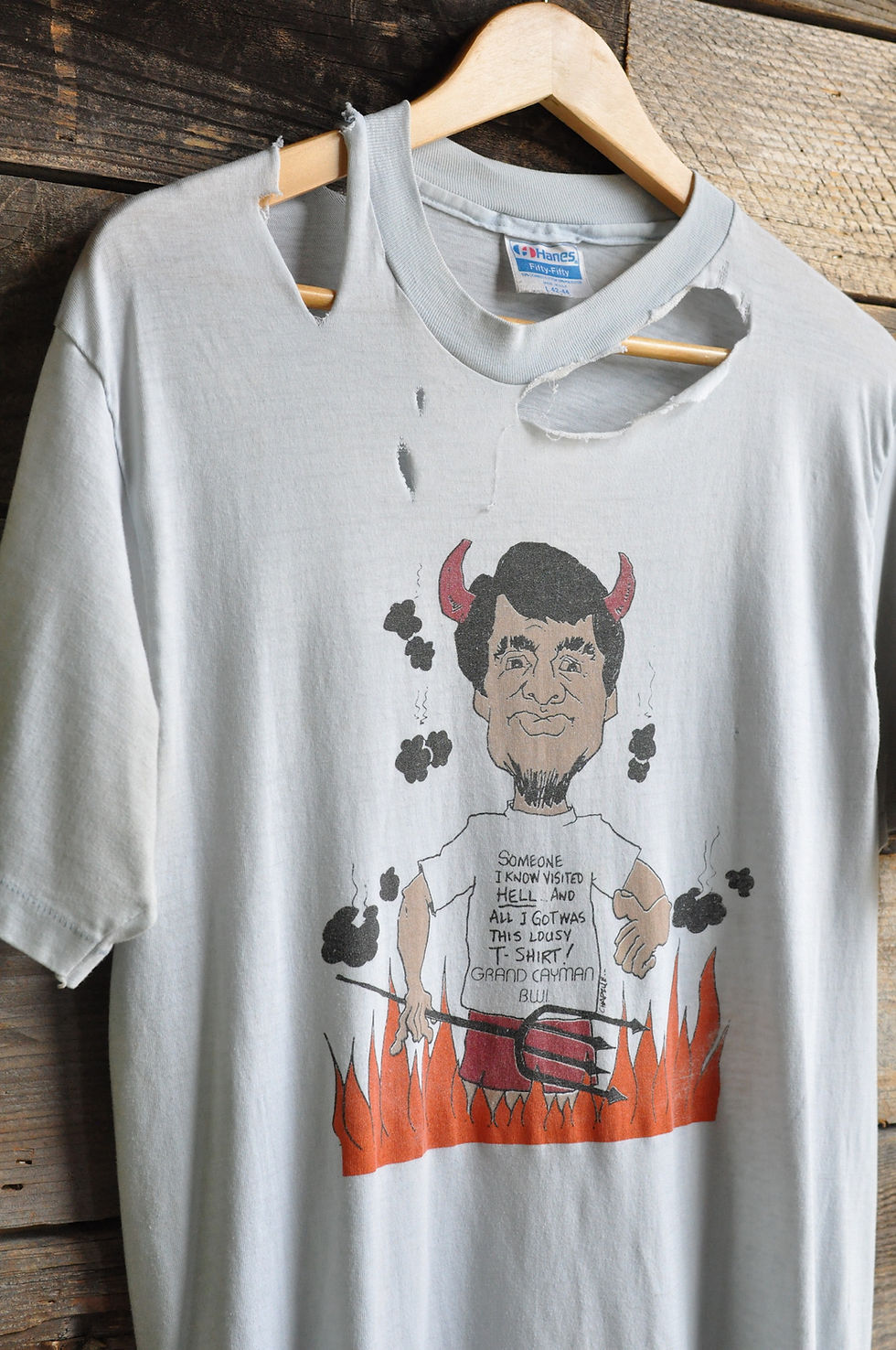 Thumbnail: Vintage Thrashed 80s Grand Cayman “Went to Hell” Souvenir Tee | M