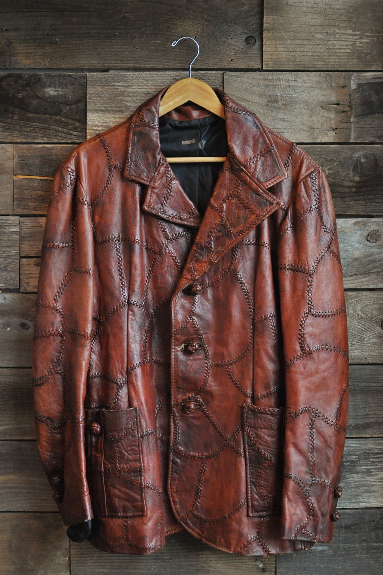 Vintage 70s Leather Patchwork Blazer Jacket | M-L