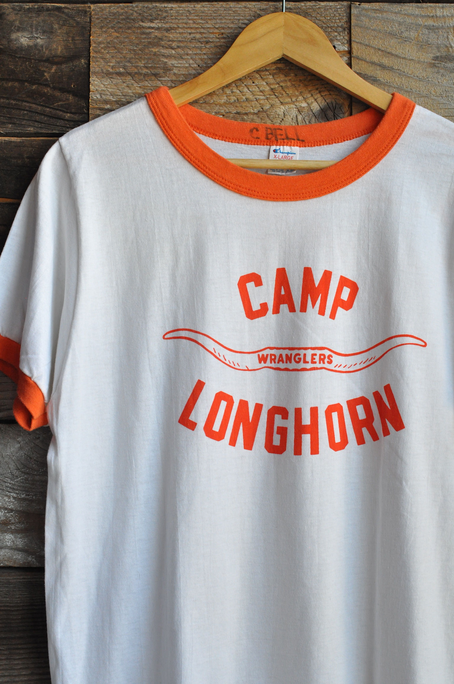 Vintage 80s Champion Camp Longhorn Wranglers Ringer | M-L