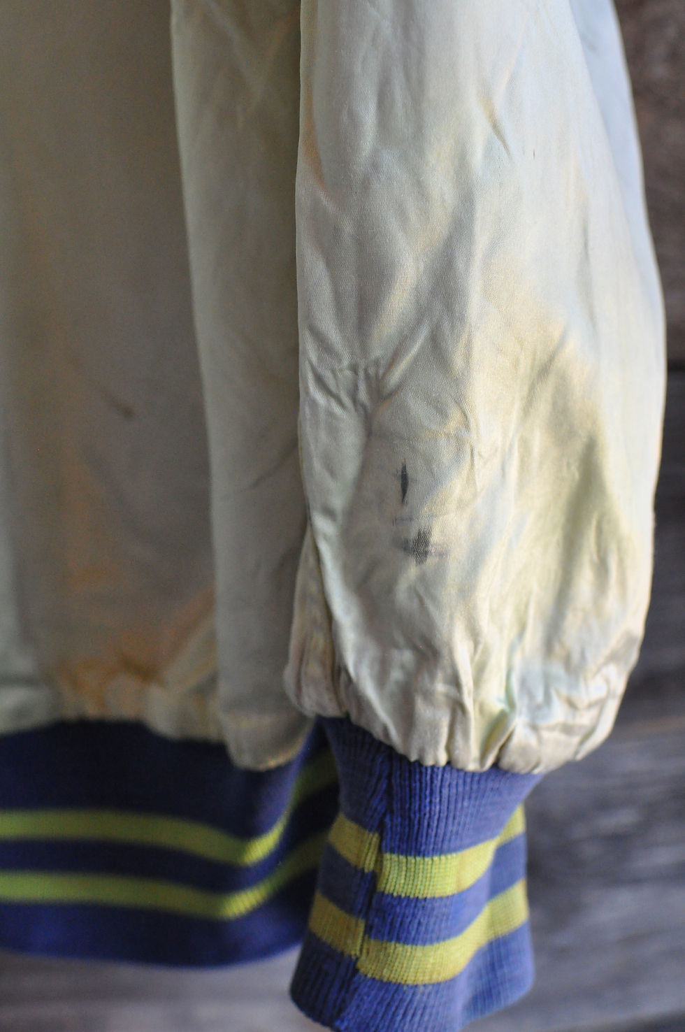 Thumbnail: Vintage 40s Reversible Chartreuse & Blue Rayon Satin Athletic Jacket | M