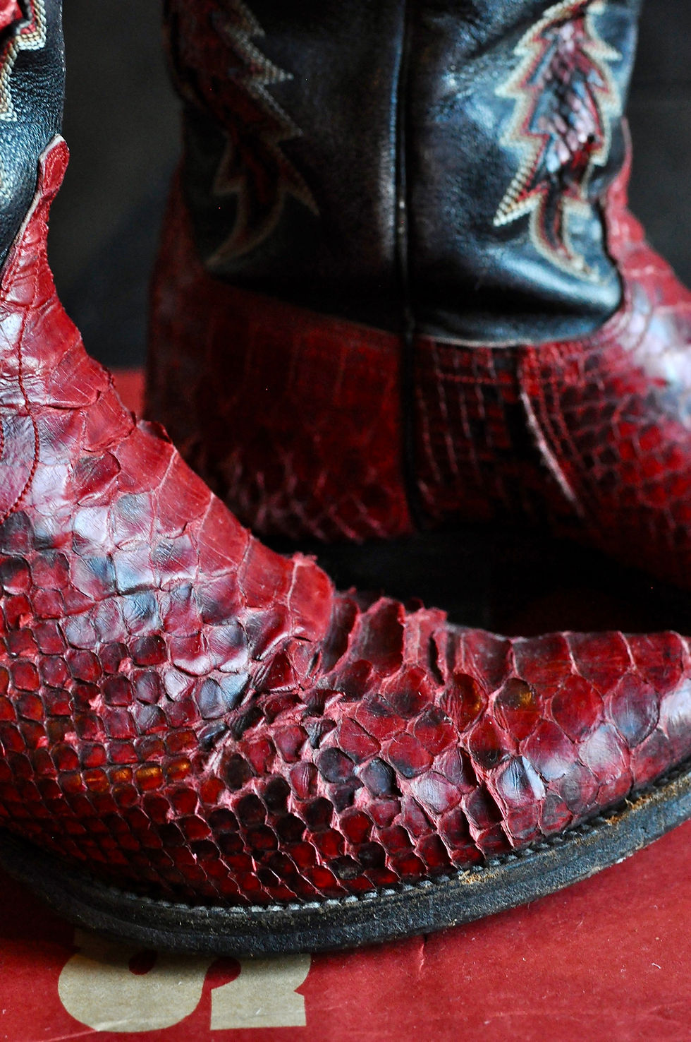 Thumbnail: Vintage Red & Black Snakeskin Cowgirl Boots | Women’s 6-6.5