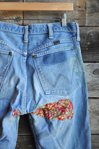 Vintage 60s Patched Blue Bell Wrangler Jeans Femme 29x28