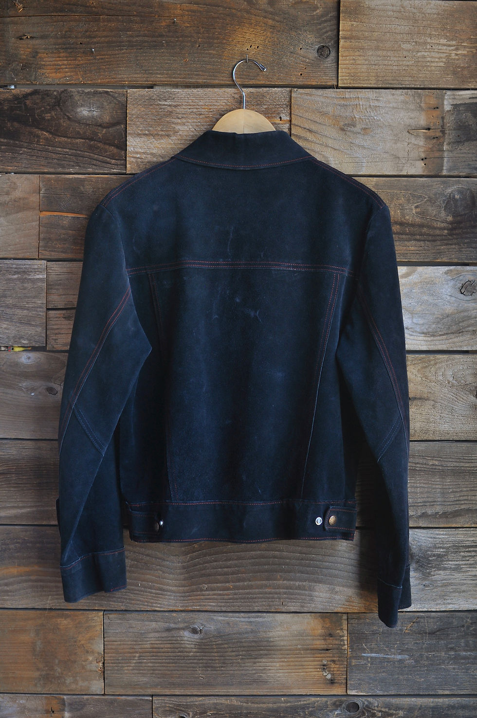 Thumbnail: Vintage 60s 70s Blue Split Hide Suede Leather Trucker Snap Jacket | M