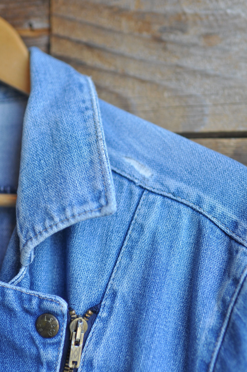 Thumbnail: Vintage 80s Levi’s Denim Bomber Jacket with Diagonal Zipper | L