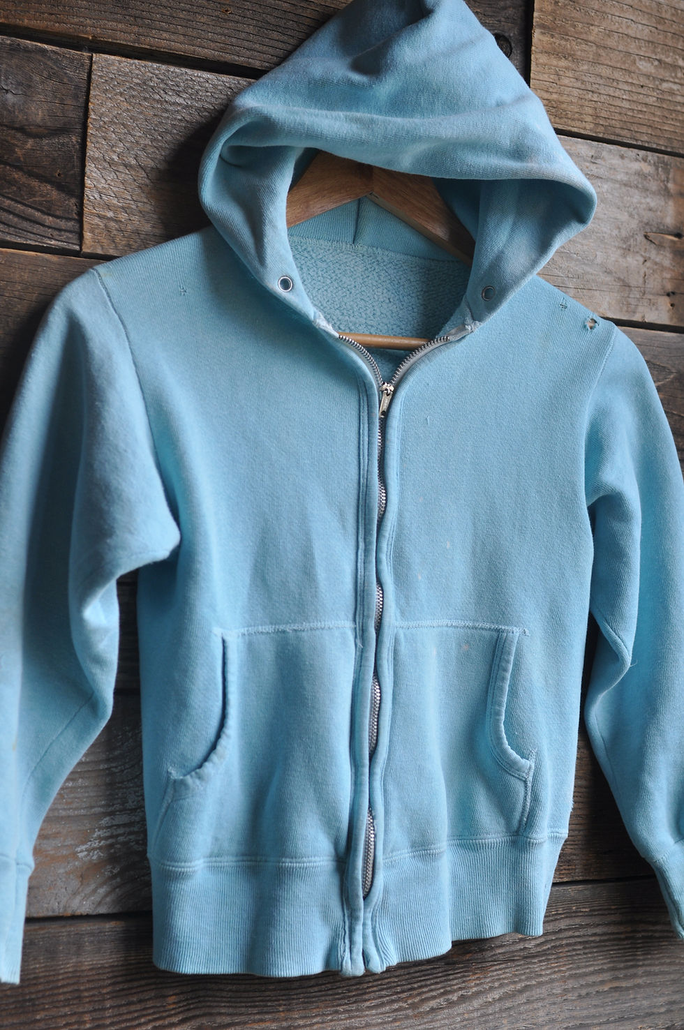 Thumbnail: Vintage 60s Distressed Blue Cotton Zip Hoodie | XS-M