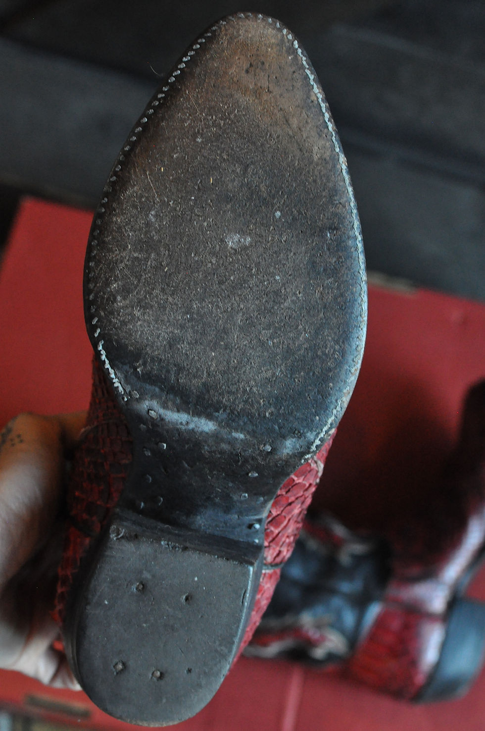 Thumbnail: Vintage Red & Black Snakeskin Cowgirl Boots | Women’s 6-6.5