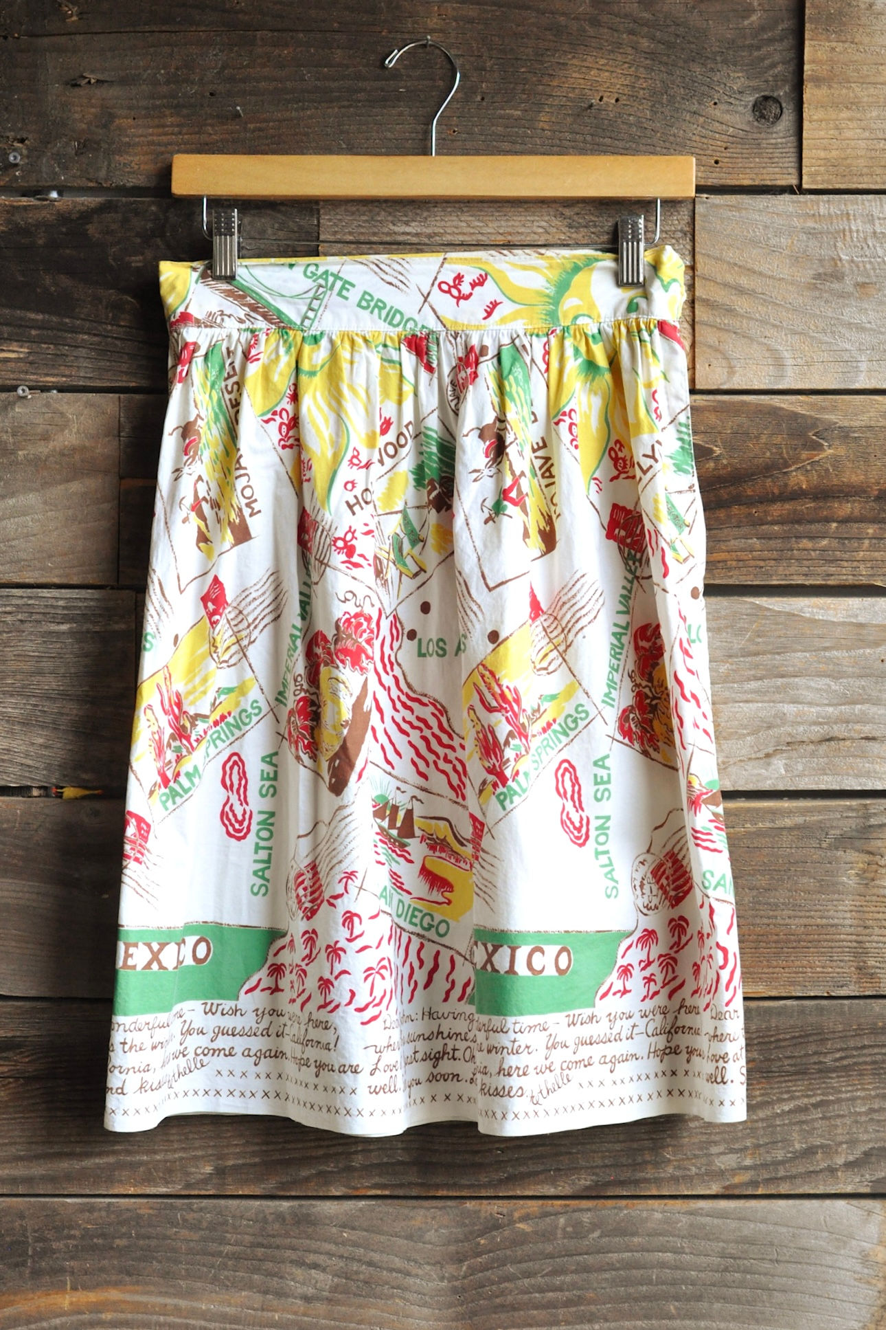 Vintage 50s Novelty California Postcard Print Cotton Skirt | 27” 