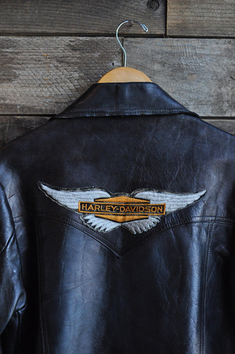 60s Leather Harley Davidson Patch Snap Jacket | Masc S/ Femme M