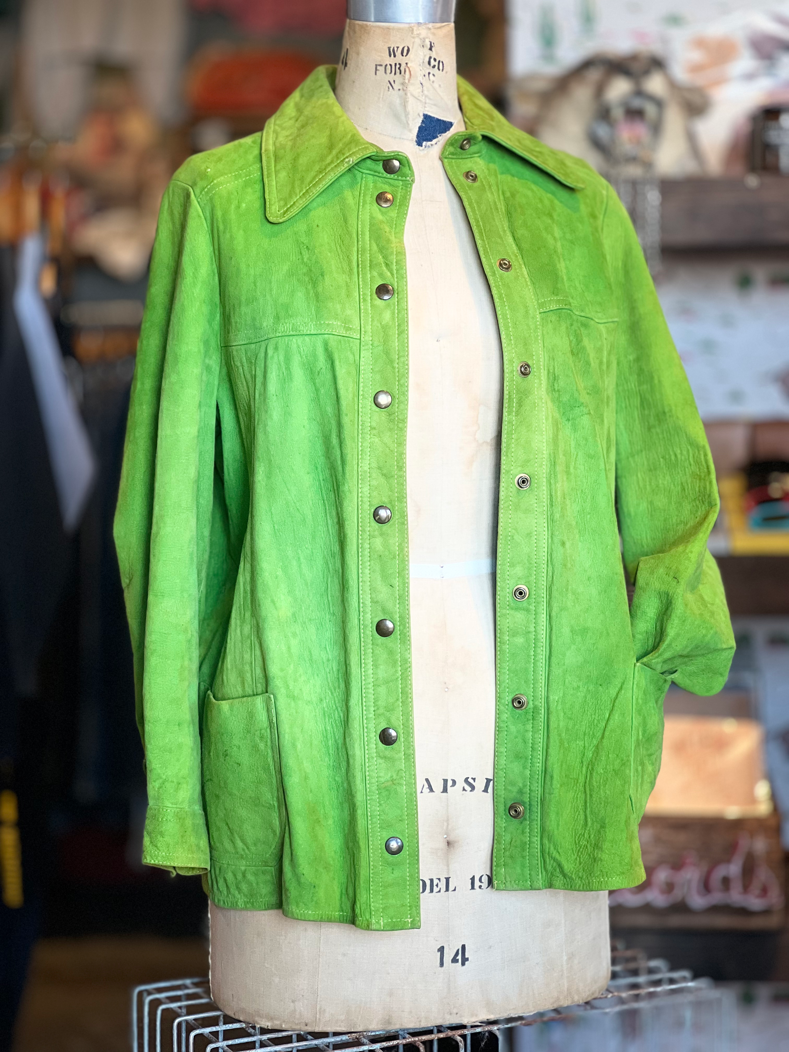 Rare Vintage 60s Lime Green Buckskin Leather Neiman Marcus Jacket | M