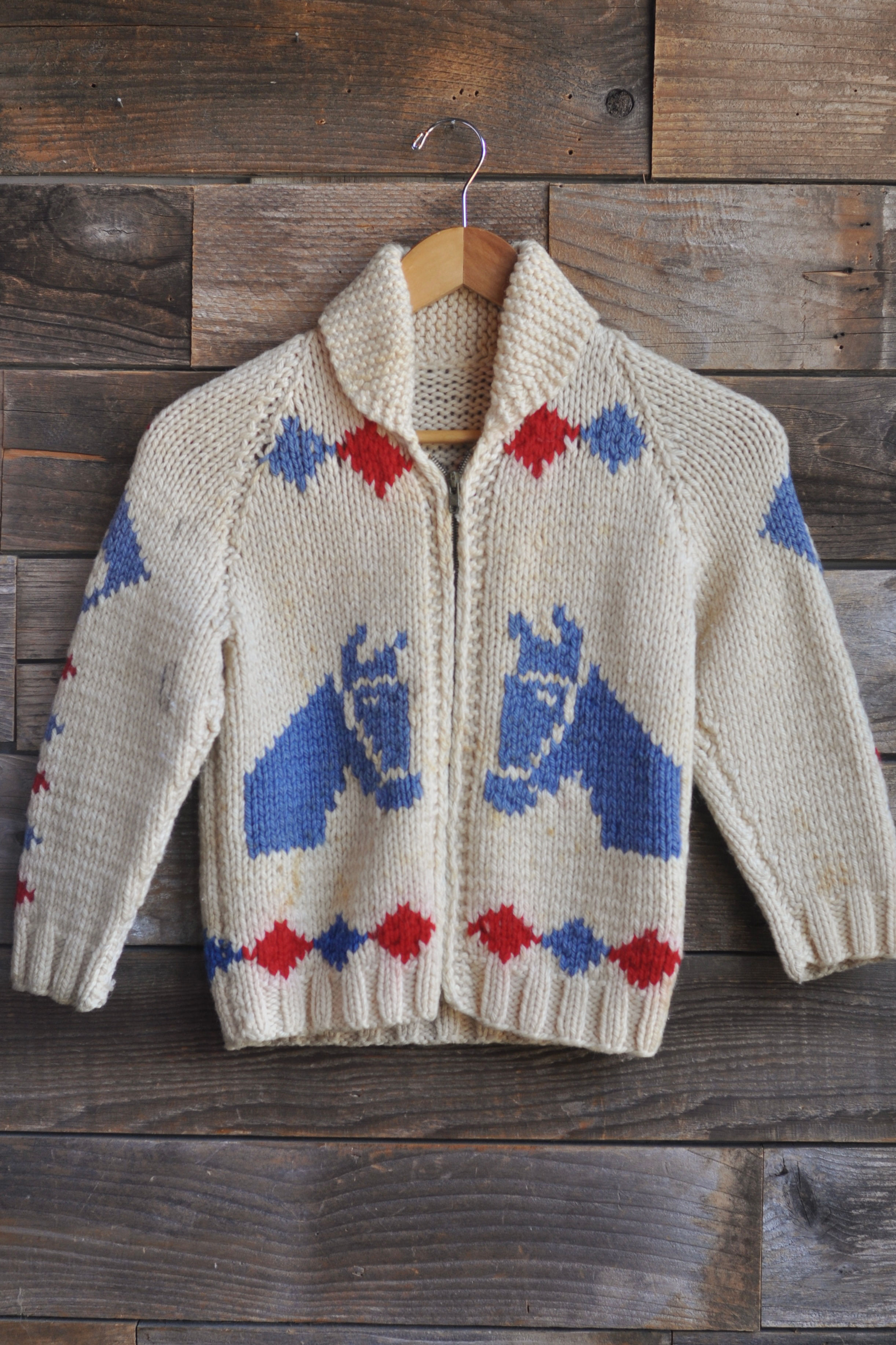 Vintage Hand-knit 50s 60s Western Horse Cowichan Sweater | XS