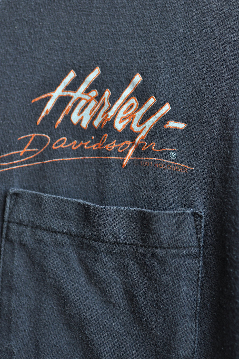 Thumbnail: Vintage 90s 1991 Cotton Wilkins Harley Davidson Barre, Vermont Pocket Tee | S