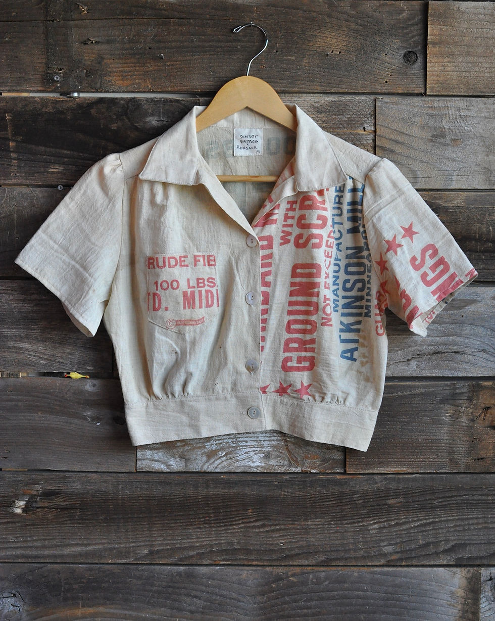 Thumbnail: Ransack x Sunset Vintage Handmade Cropped Feedsack Blouses
