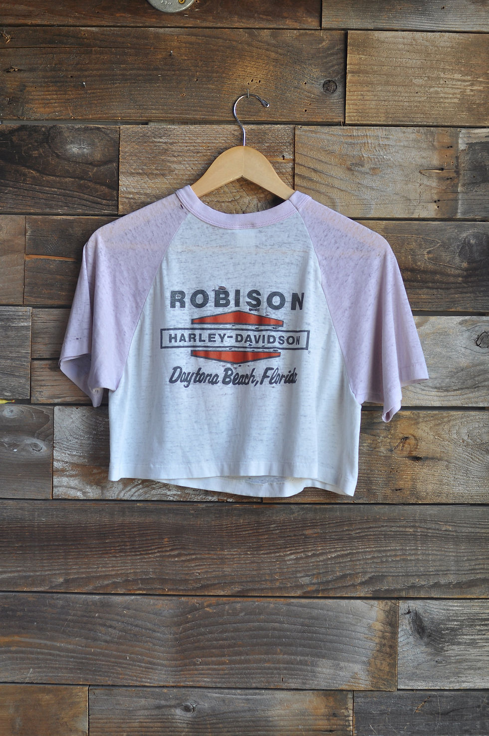 Thumbnail: Vintage 80s Paper Thin Cropped Harley Davidson Daytona Raglan Tee | M/L
