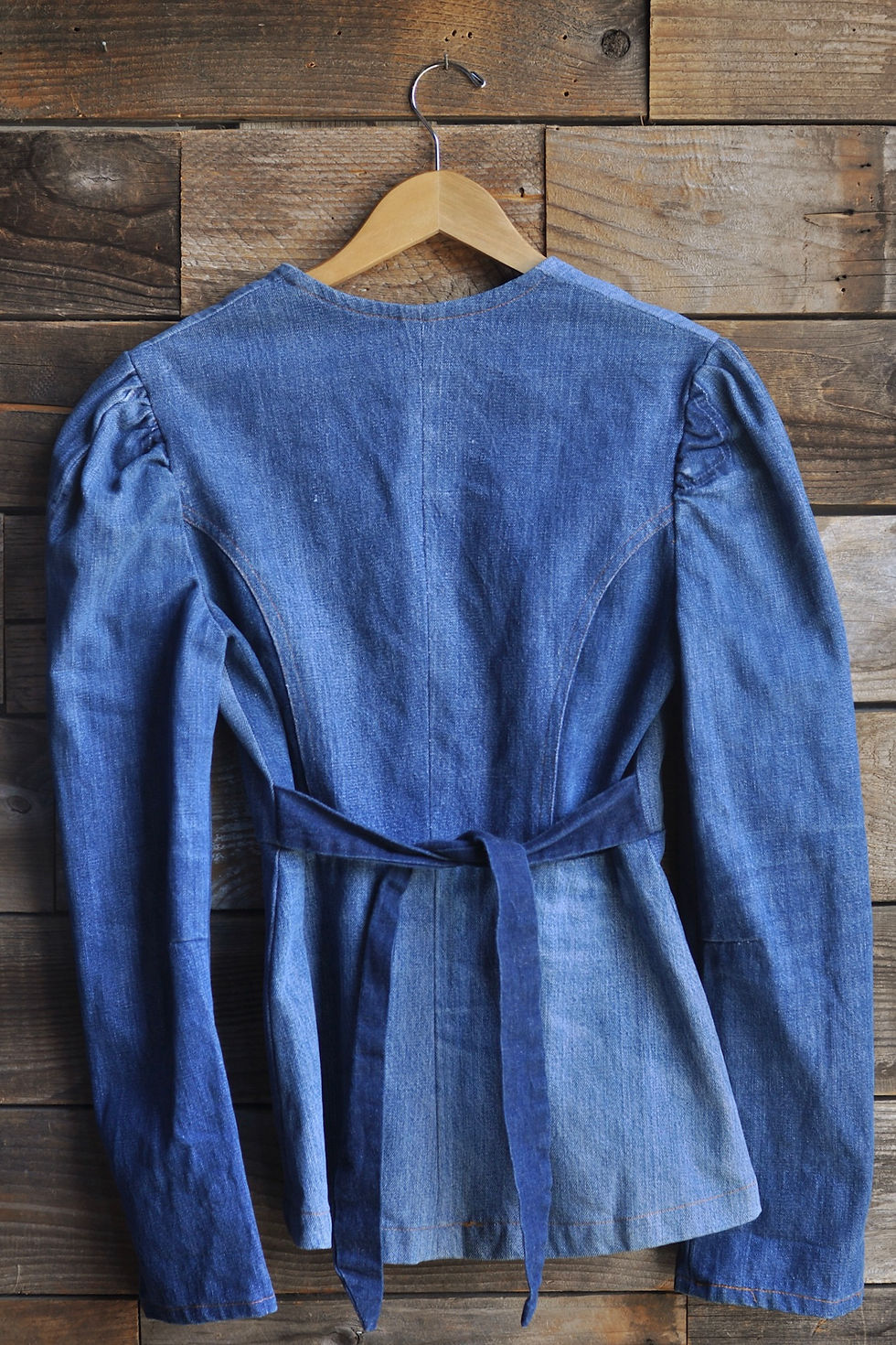Thumbnail: Vintage 60s 70s Patchwork Selvedge Denim Belted Jacket | S