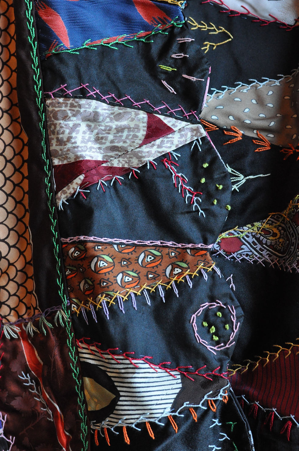 Thumbnail: Vintage Crazy quilt coat jacket close up view