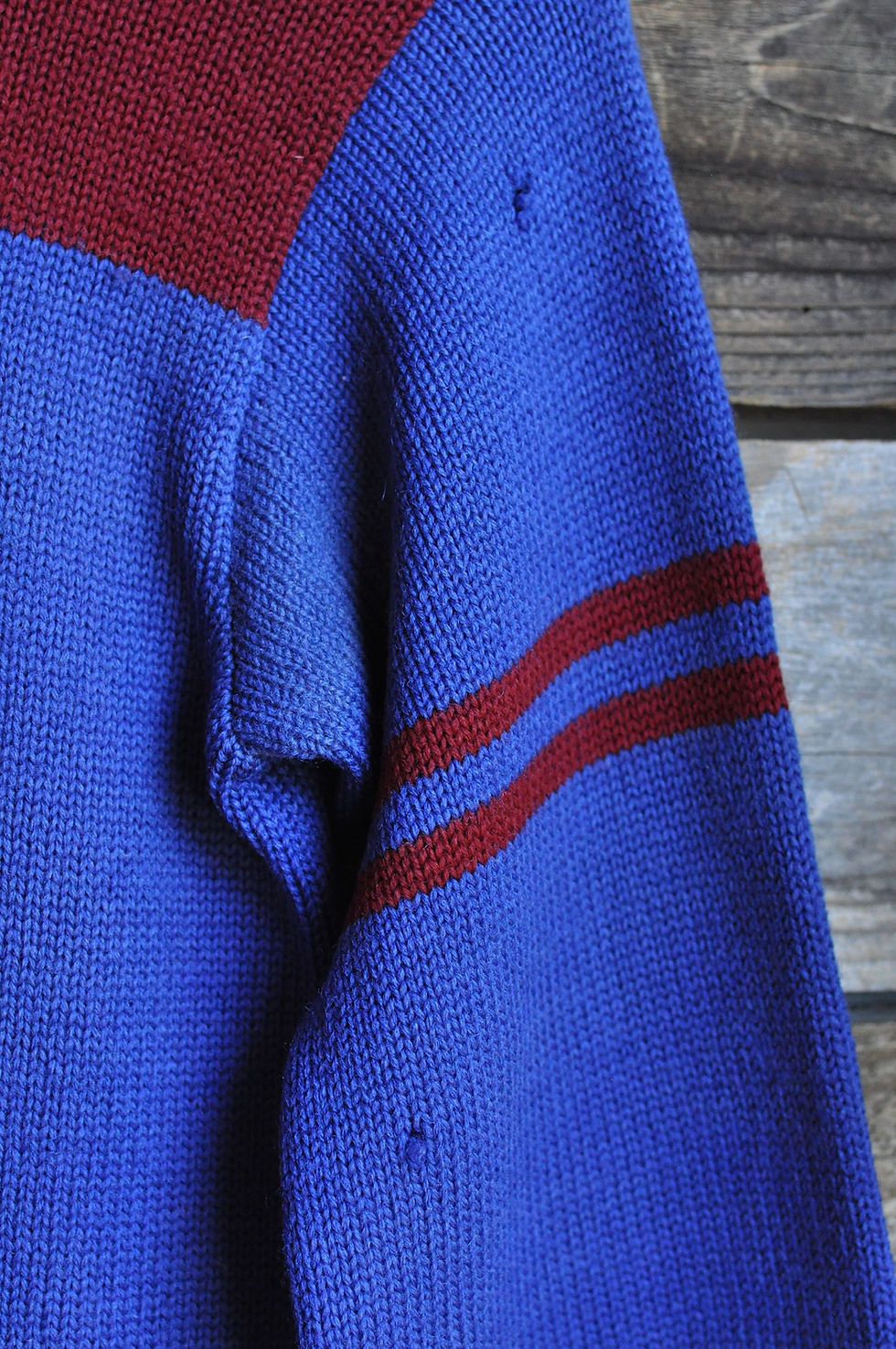 Thumbnail: Vintage 30s Knit Blue & Maroon Wool Collegiate Sweater  | M/L
