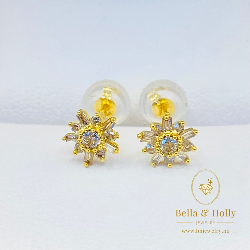 18k Gold 0.20CT Natural Diamond SENECA Flower Earrings