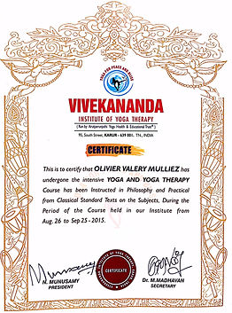 Diplome Yoga et Yoga therapy 2015, Karur, Inde
