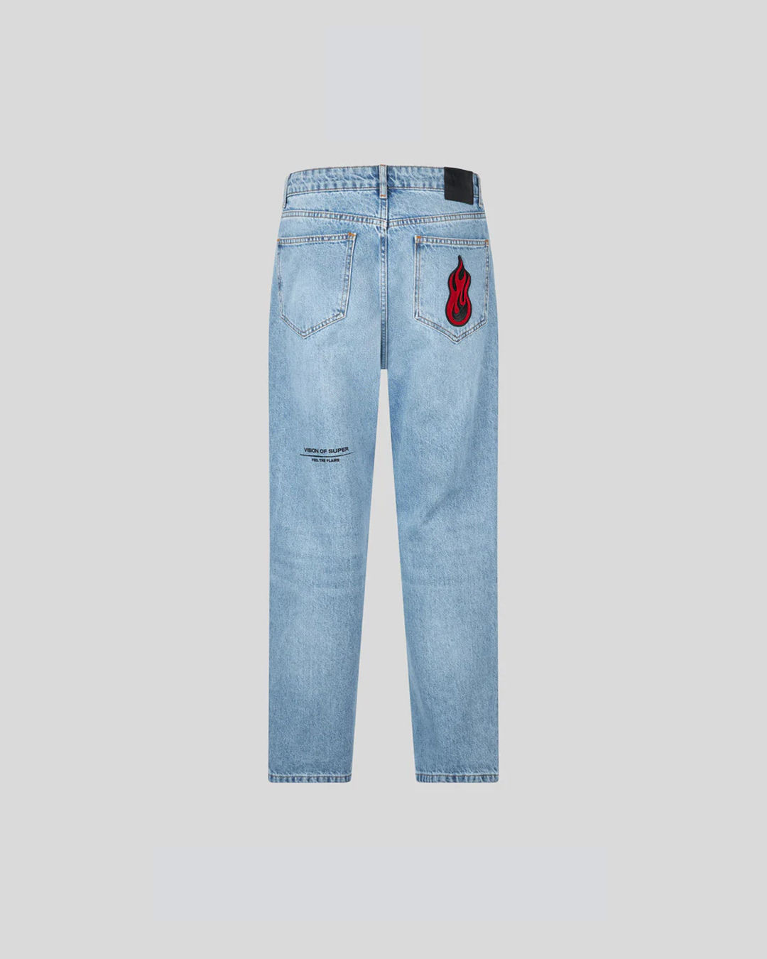 BLUE DENIM JEANS FLAMES PATCH