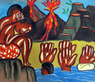 The three brothers, ubud, bali, bali painters, three brothers ubud, heyokah art house, acrylic painting