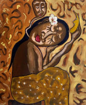 The three brothers, ubud, bali, bali painters, three brothers ubud, heyokah art house, acrylic painting