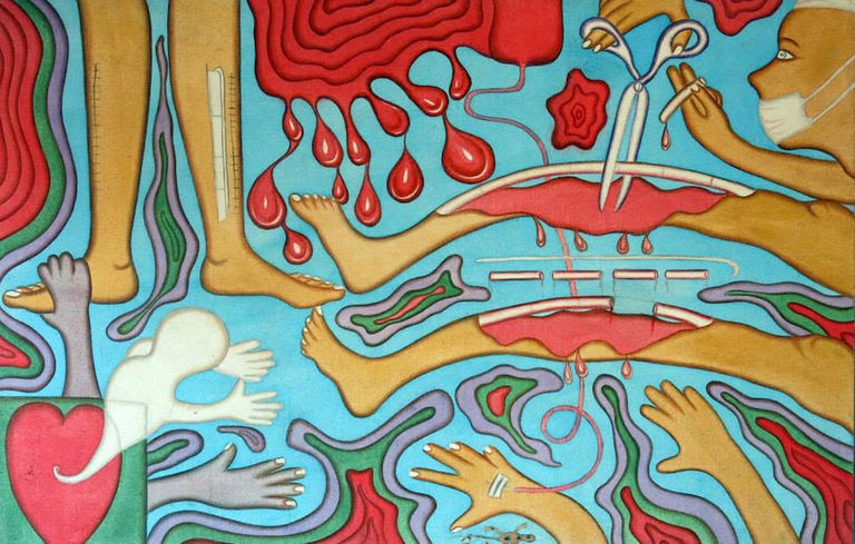 The three brothers, ubud, bali, bali painters, three brothers ubud, heyokah art house, acrylic painting