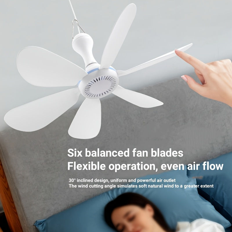 Thumbnail: USB Fan Silent 6-blade Ceiling Fan 4-speed Hanging Fan for Camping Bed Camping O