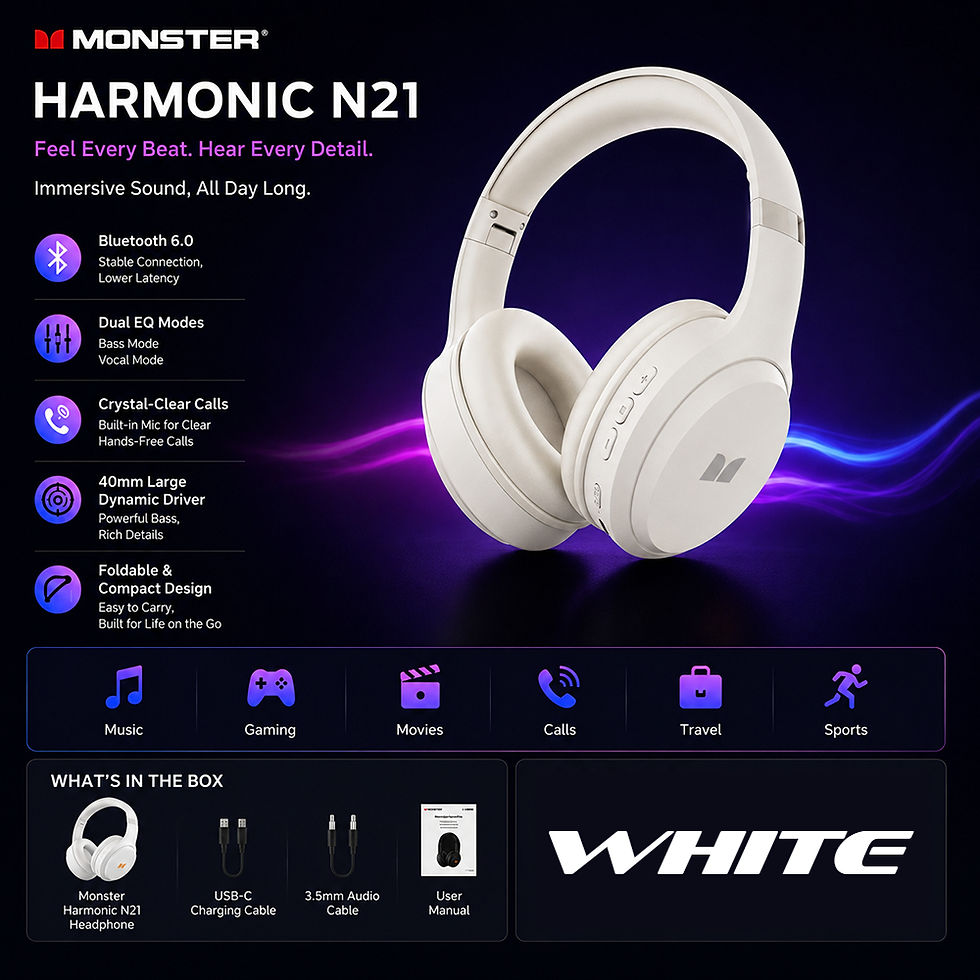 Thumbnail: Monster Harmonic N21 Bluetooth 6.0 Headphones Dual EQ Mode Immersive Stereo Earp