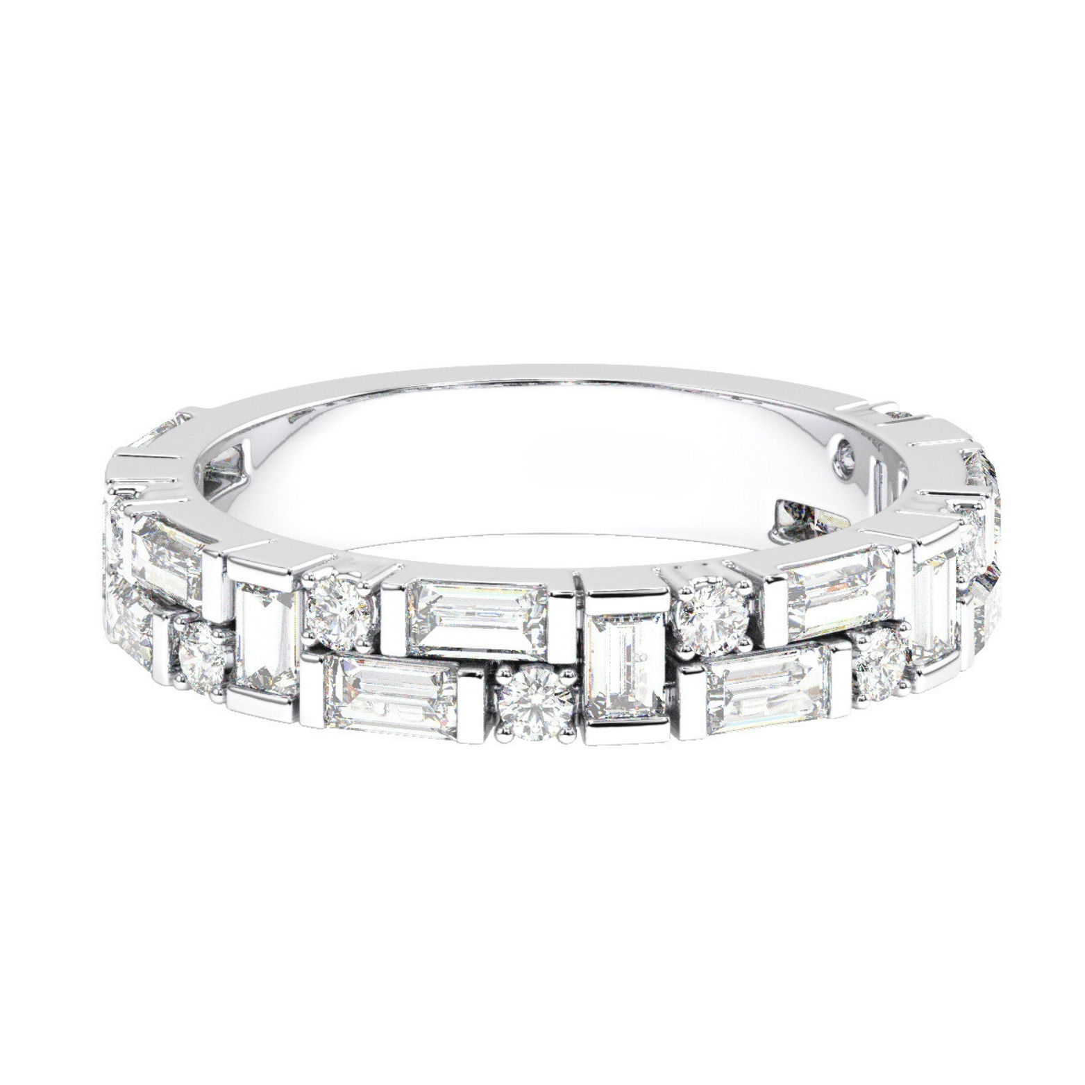 Bricked Baguette and Round Cut Diamond 75% Eternity Ring