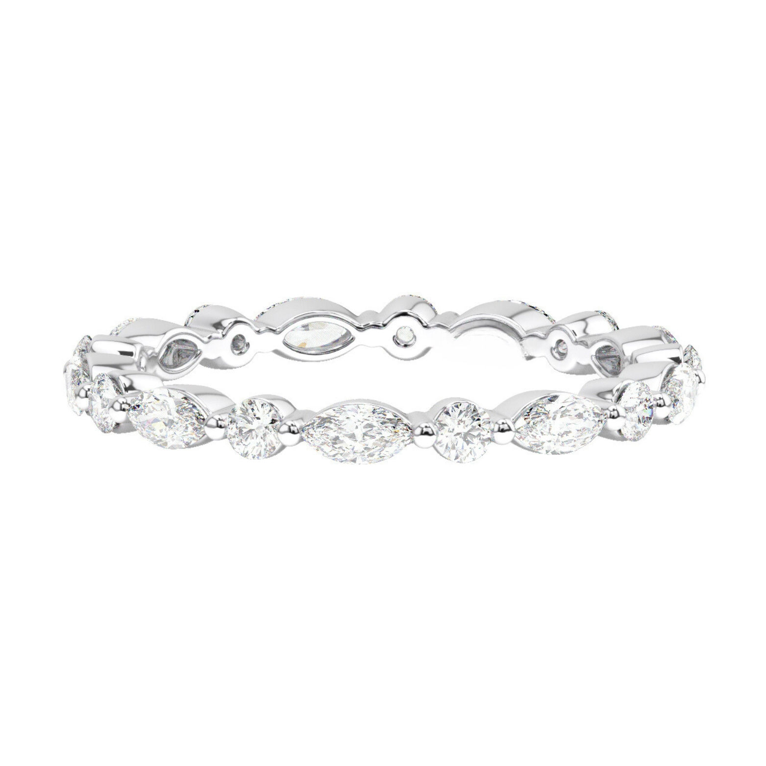 Elettra 2mm Spaced Bezel Marquise and Round Cut Diamond Eternity Ring
