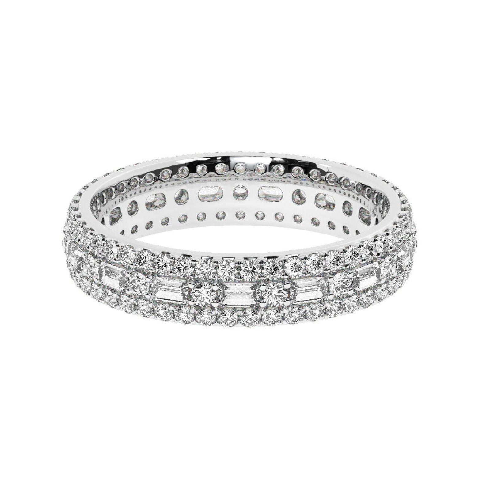 Eula Three Row Baguette and Round Cut Diamond Eternity Ring