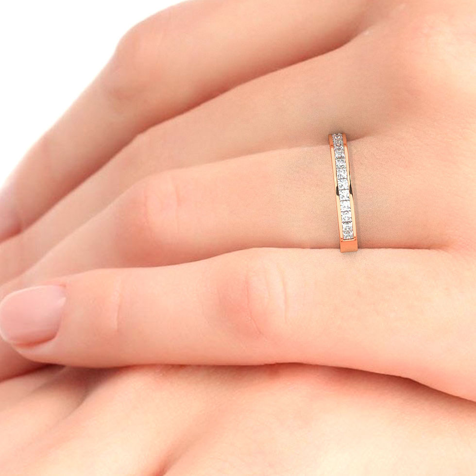 Thumbnail: Evani 3mm Channel Princess Cut Diamond 40% Eternity Ring