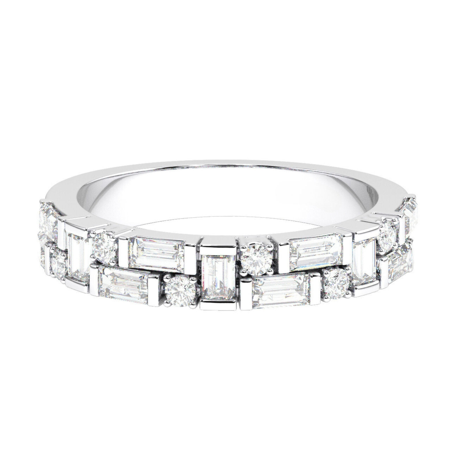 Bricked Baguette and Round Cut Diamond 50% Eternity Ring