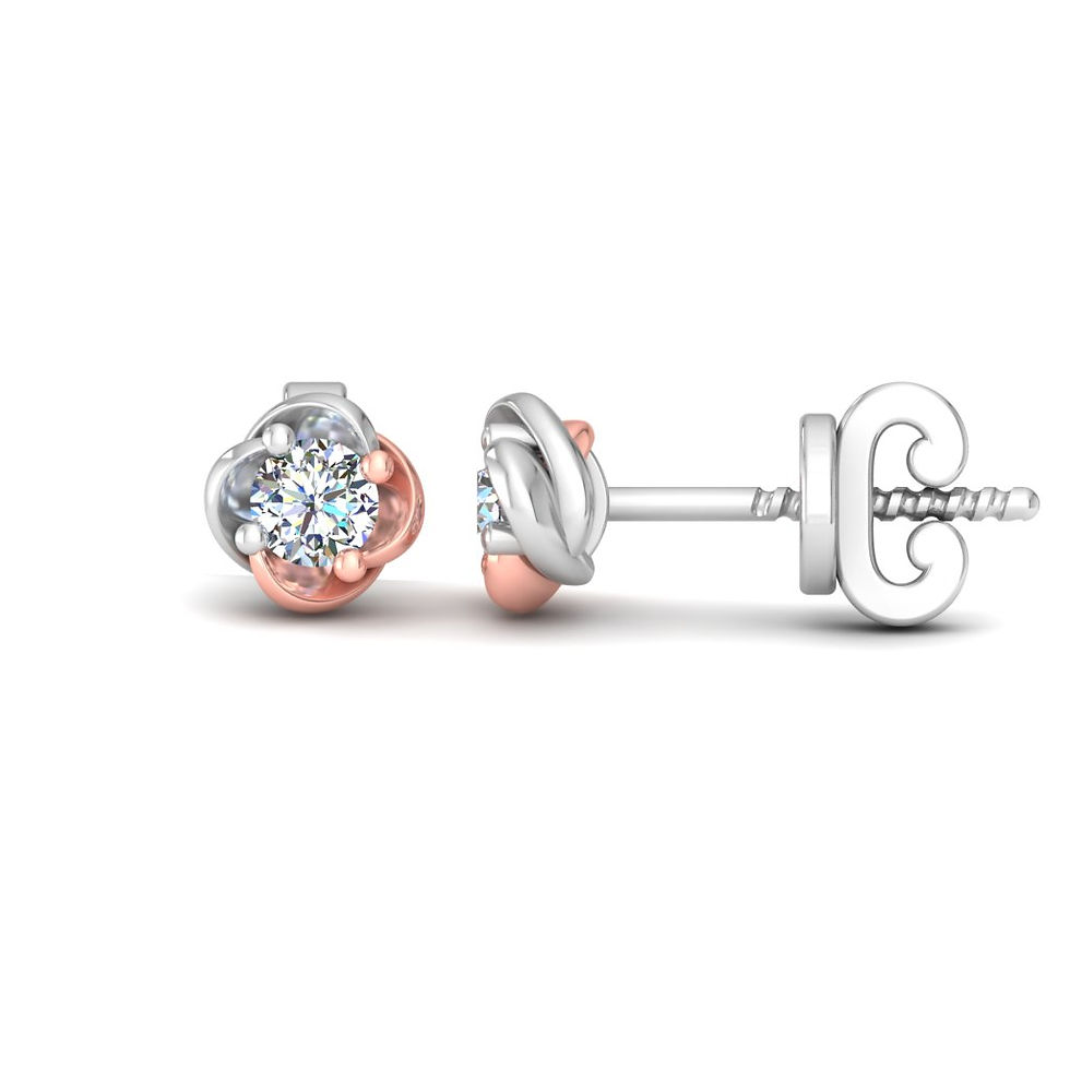 Thumbnail: Rose Dual Tone Solitaire Diamond Stud Earrings
