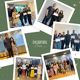 Collection of pictures demonstrating qualification, training for botox, skin booster and polynucleotide.