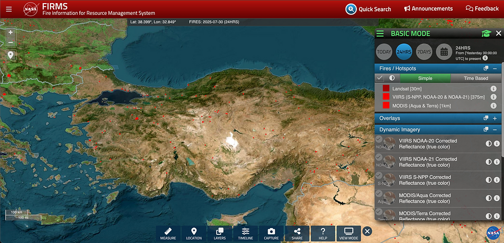 NASA FIRMS arayüzü