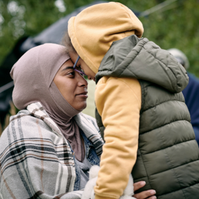 Refugee mom and daughter