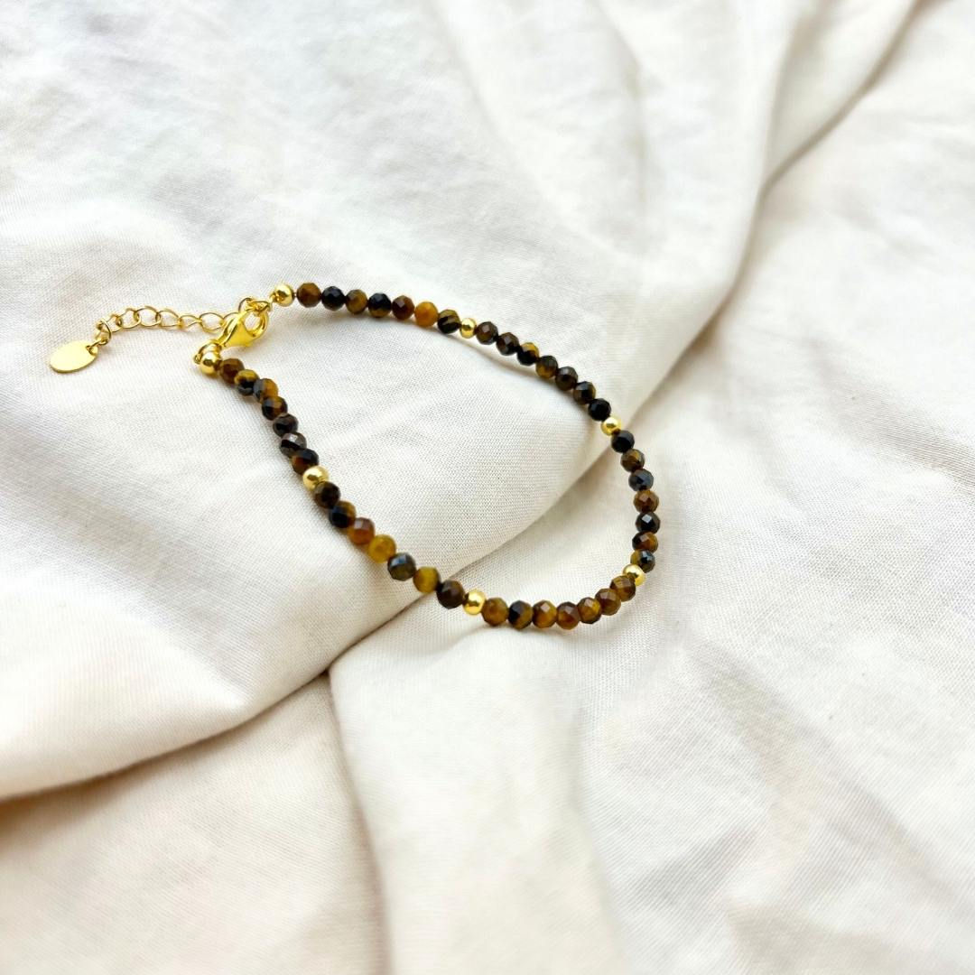 Tigerauge Armband facettiert 925 Sterlingsilber vergoldet