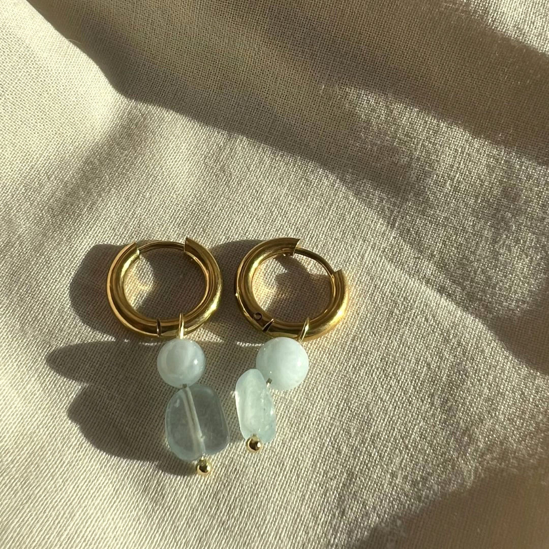 Aquamarin Ohrring Edelstahl vergoldet 18k