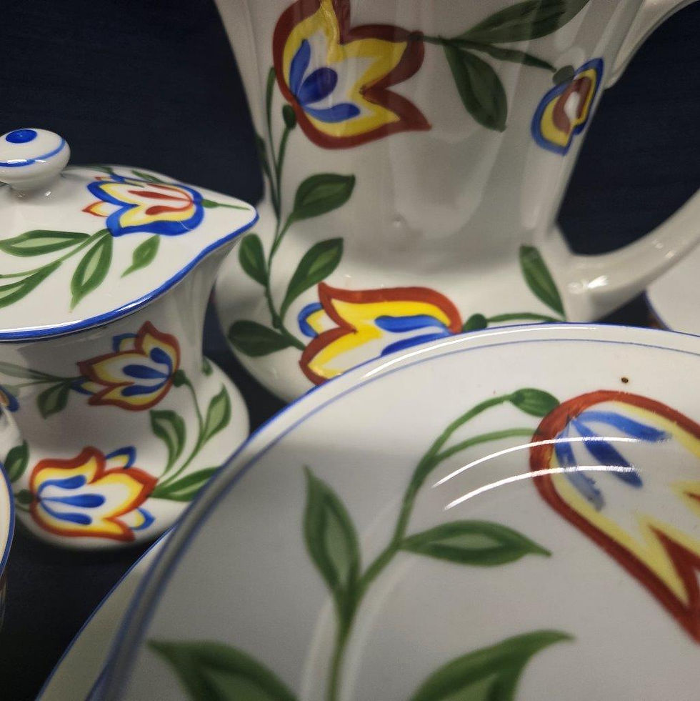 Thumbnail: Hand Painted Czecho Slovakia Floral Dish Set - 21 Piece Vintage Design