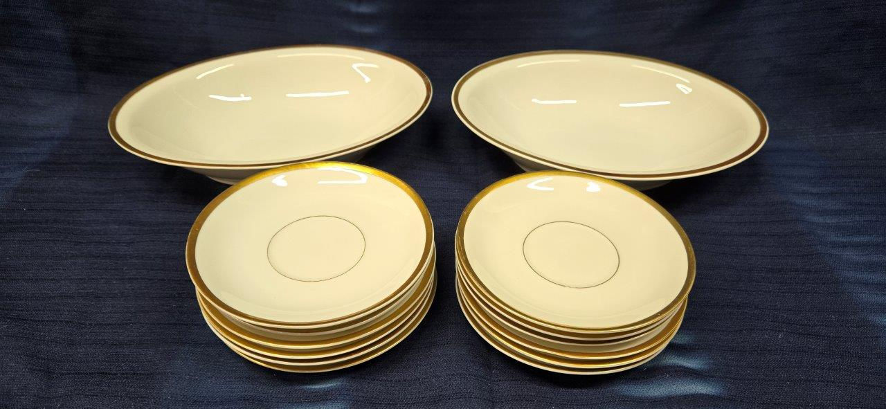 Turin Bavaria China: White & Gold Rimmed Plates and Bowls