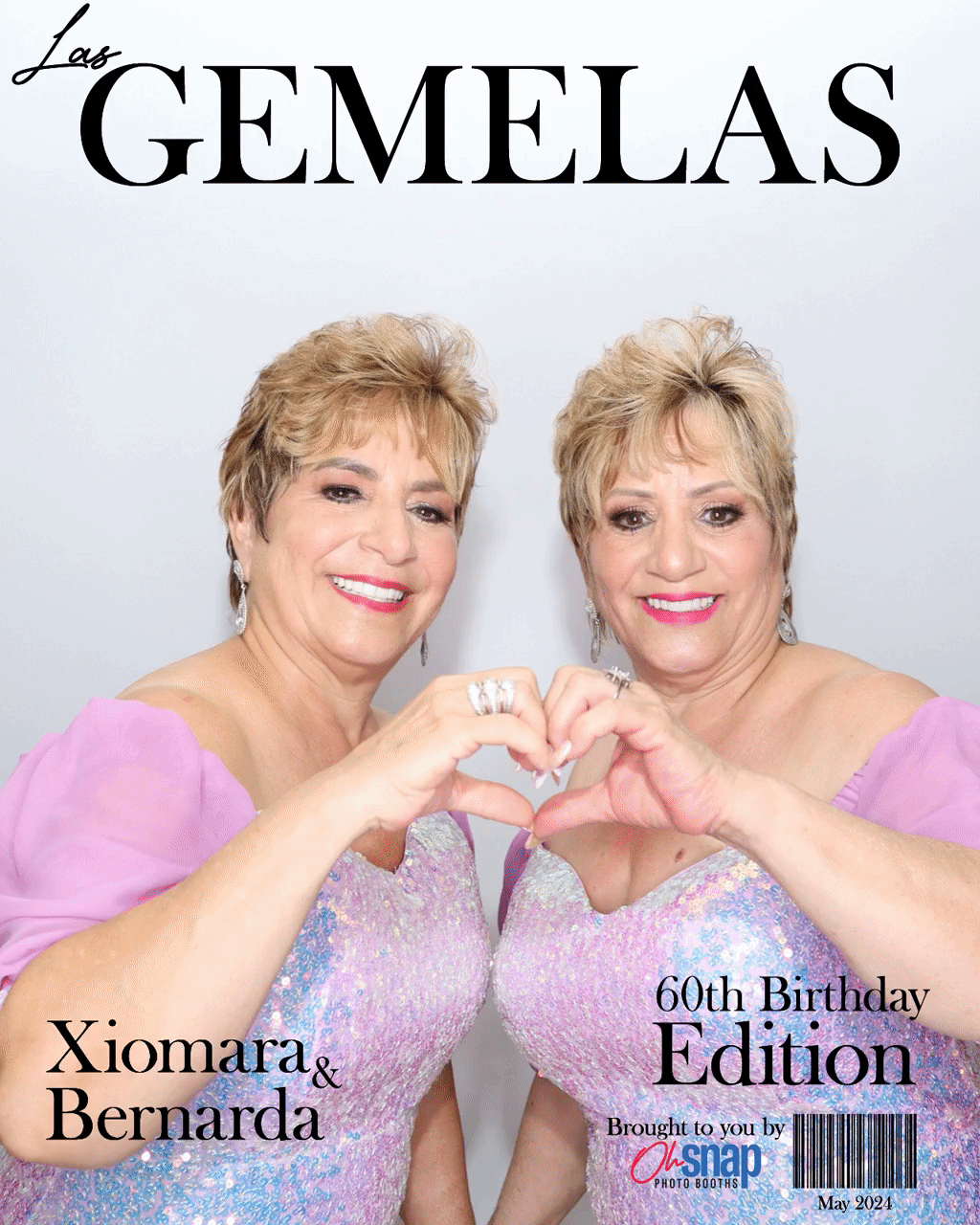 sisters using a GIF booth with magazine overlay