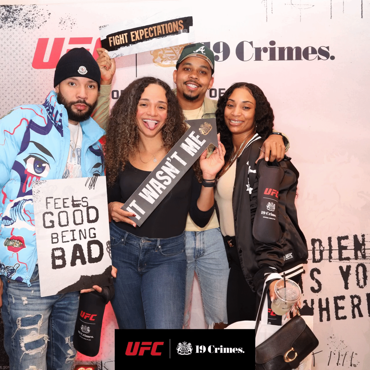 Guests taking a gif in Madison Square Garden brand activation for 19 Crimes and UFC event