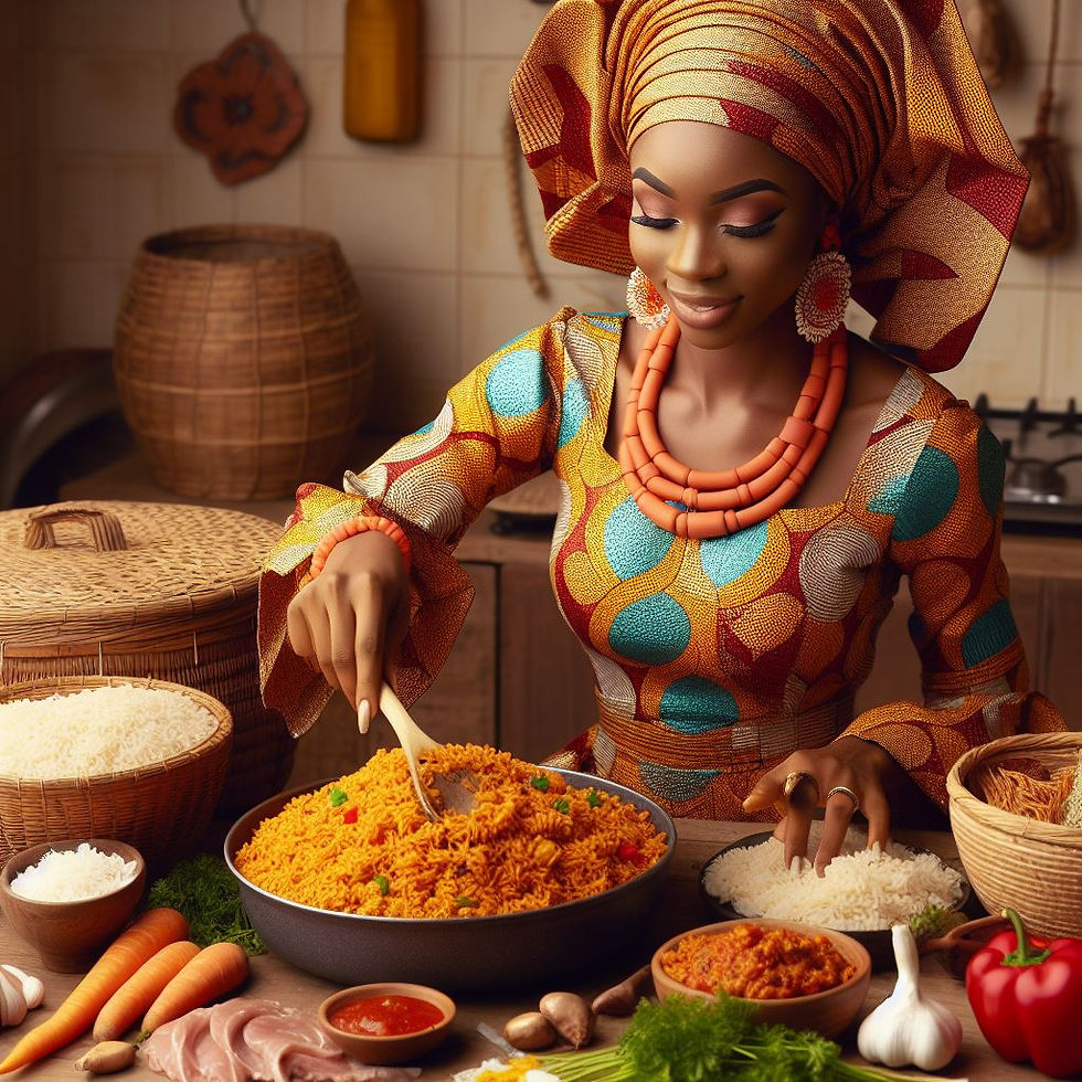 A Nigerian woman preparing jollof rice