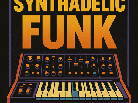Synthesizer keyboard with the word FUNK above it, promoting Episode 24 of Funky Friday: Synthadelic Funk