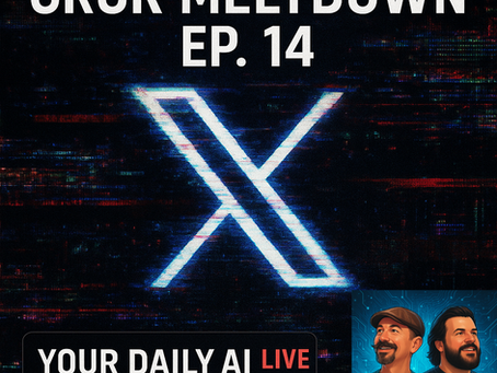 Glitchy static X logo representing Grok AI meltdown on X (formerly Twitter) featured in Episode 14 of Your Daily AI News