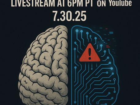Split-brain illustration showing a human brain on the left and a glowing AI brain with digital circuits on the right, separated by a jagged line. Overlay text reads: ‘Don’t Get Lulled. Fluency Isn’t Accuracy.