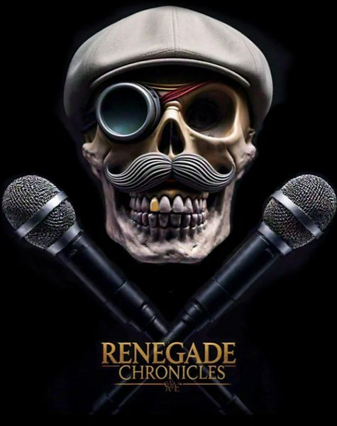 Renegade Chronicles logo – skull with microphones and beret